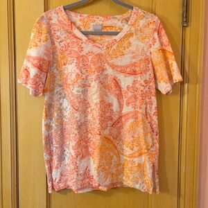 Chico's Orange and Pink Paisley Floral T-shirt Cotton Modal blend Size Medium
